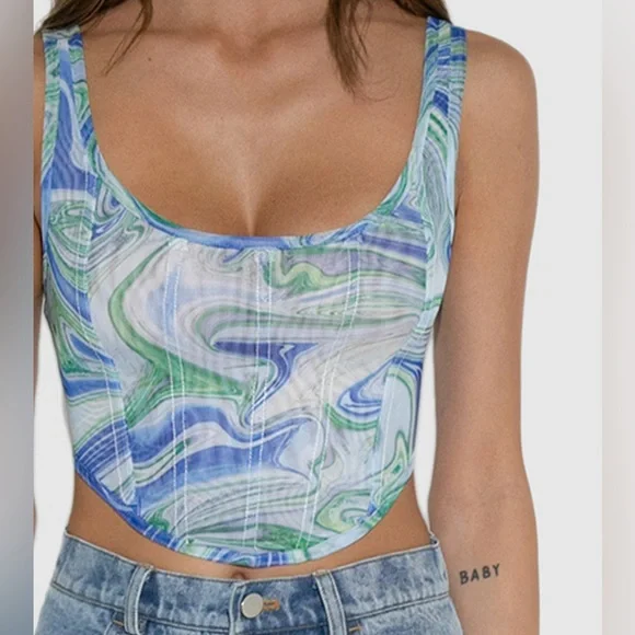 BY.DYLN Suki Corset in Blue Print - Picture 2 of 5